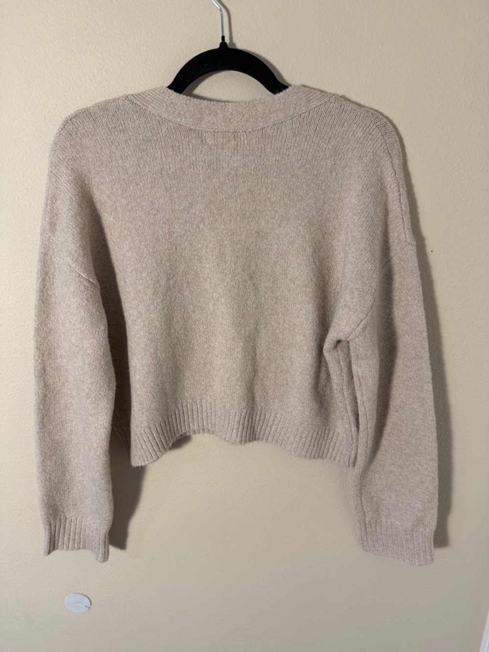 BP Womens Knit Crop Button Front Sweater Cardigan Oatmeal Light Size S - Picture 3 of 8